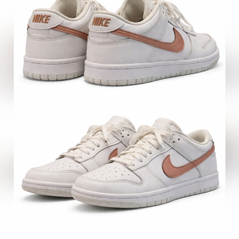 Nike Dunk Low White  Sneakers with Rose Gold Swoosh